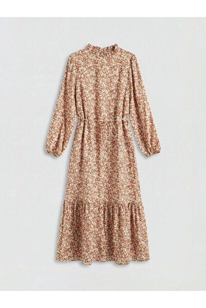 LC Waikiki Φόρεμα με μικτό βολάν και όρθιο γιακά με σχέδιο και στρώσεις