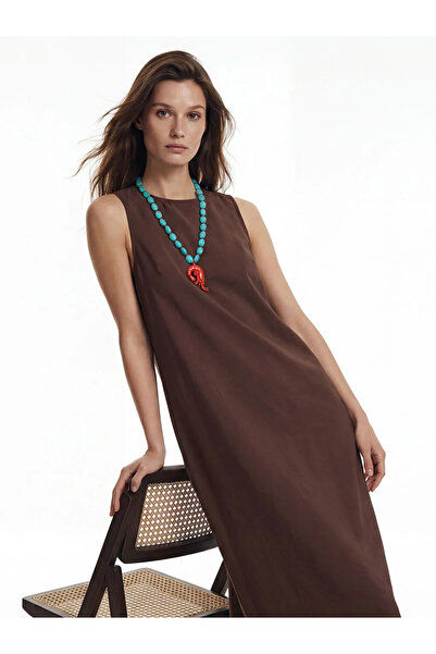 LC Waikiki Καφέ φόρεμα σε γραμμή Α με μείγμα υφασμάτων Modal