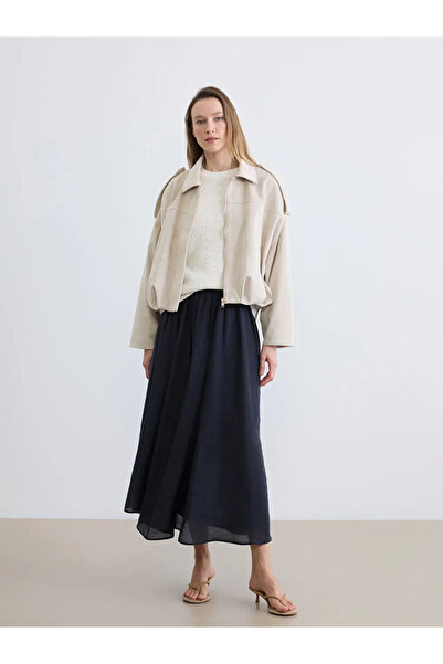 LC Waikiki Μπεζ πουκάμισο με γιακά Γυναικείο σουέτ μπουφάν