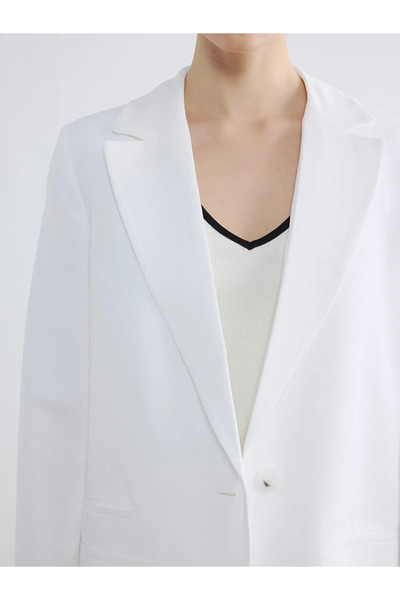 LC Waikiki Λευκό Λινό Μικτό Γυναικείο Μπλέιζερ Μπουφάν