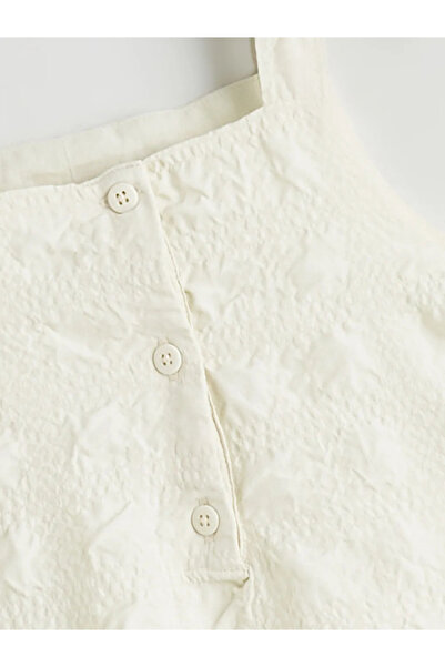 LC Waikiki Εκρού Φόρεμα για Κορίτσια με Τετράγωνο Γιακά Με υφή