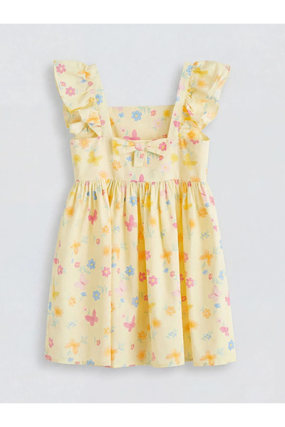 LC Waikiki Εκρού φόρεμα για κορίτσια με τετράγωνο γιακά και σχέδιο