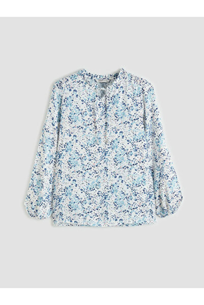 LC Waikiki Μπλούζα με μοτίβο με δεμένο λαιμό σε εκρού χρώμα