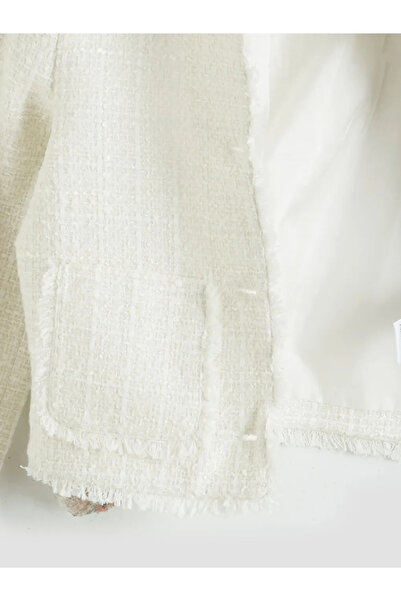 LC Waikiki Λευκό γυναικείο μπουφάν τουίντ με λαιμόκοψη ποδηλάτου