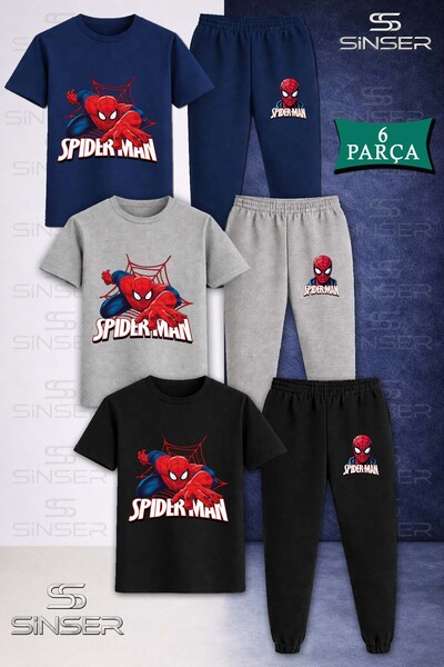 SS SİNSER Children's Orumcekman Red Ag Eller Yazida 3Lu Kare in 3LÜ T-Shirt a...