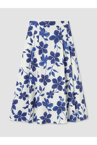 LC Waikiki Μπλε φούστα σε γραμμή Α με φερμουάρ στη μέση και φλοράλ σχέδιο