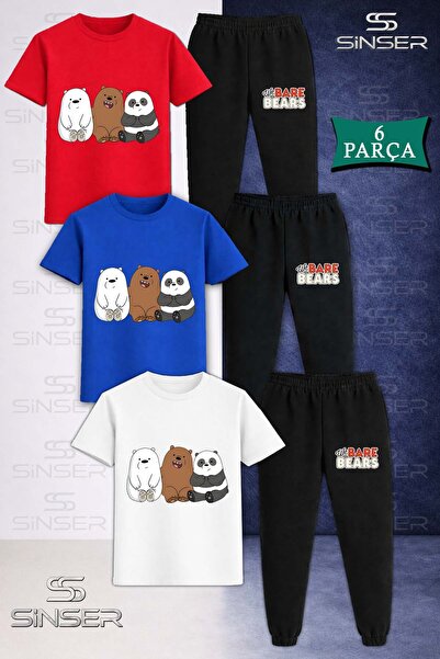 SS SİNSER طقم تي شيرت رياضي للأطفال PANDAS 3LU SIDE BY SIDE 3LU SQUARE IN 3L