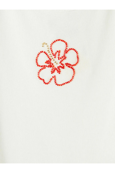 LC Waikiki Λευκό Αθλητικό Τοπ για Κορίτσια με Λαιμόκοψη Ποδηλάτου και Χάντρες