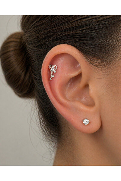 BY DİLEK ÇETİN ACCESSORY Çelik kalp anahtarlık kıkırdak helix tragus piercing...