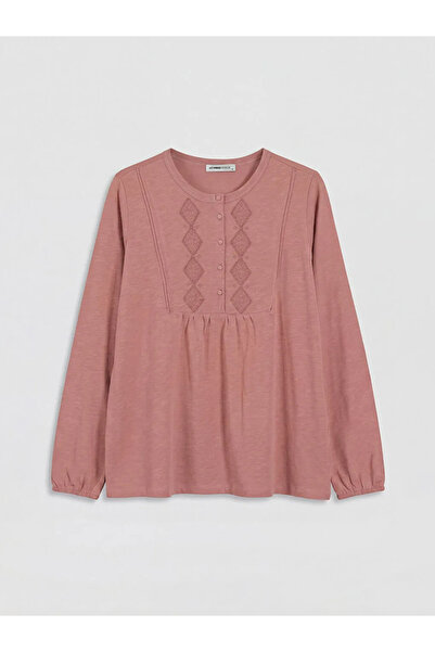 LC Waikiki Ροζ μπλούζα με κέντημα και κορδόνι στο λαιμό