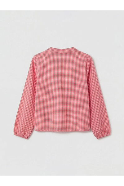 LC Waikiki Ροζ καρό μπλούζα με λαιμόκοψη V και δέσιμο