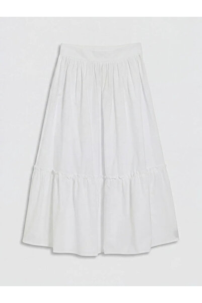 LC Waikiki Εκρού φούστα ποπλίνα με φερμουάρ στη μέση και κλος τελείωμα