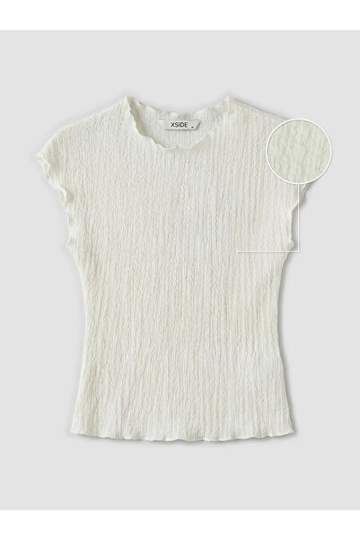 LC Waikiki Μπεζ μπλούζα με βολάν και υφή