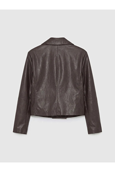 LC Waikiki Καφέ πουκάμισο γιακά Γυναικείο εφέ δέρματος Μπουφάν