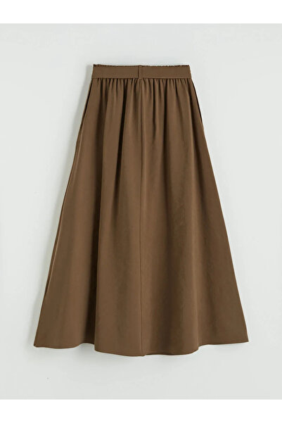 LC Waikiki Καφέ φούστα σε γραμμή Α με ζώνη στη μέση, από μείγμα μοντάλ