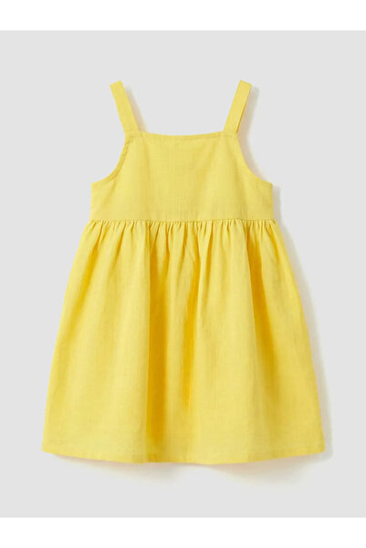 LC Waikiki Κίτρινο φόρεμα για κορίτσια με τετράγωνο γιακά και βολάν