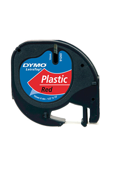 Dymo Letratag Şerit Plastik 12mmx4mt Kırmızı Üzerine Siyah / S0721630