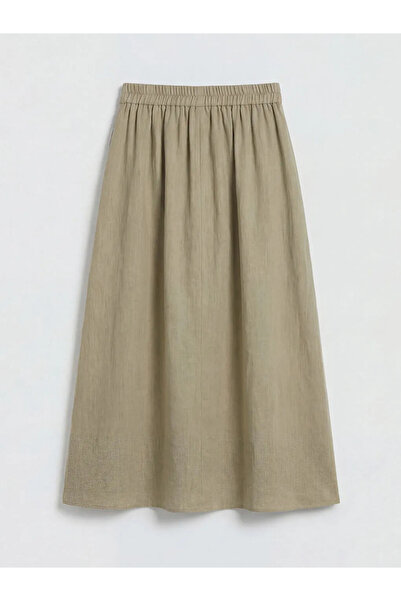LC Waikiki Χακί φούστα μουσελίνα με ελαστική μέση και φαρδιά γραμμή