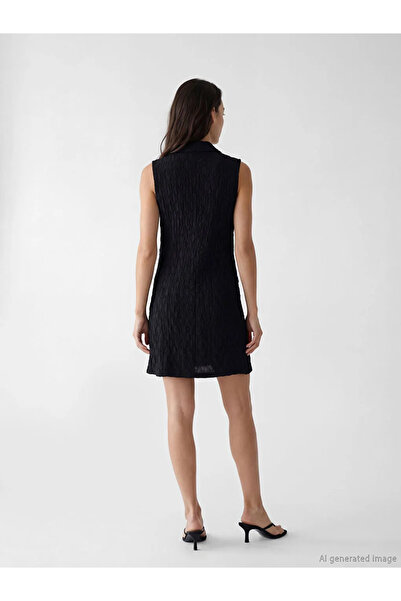 LC Waikiki Μαύρο μίνι φόρεμα πουκάμισο με υφή