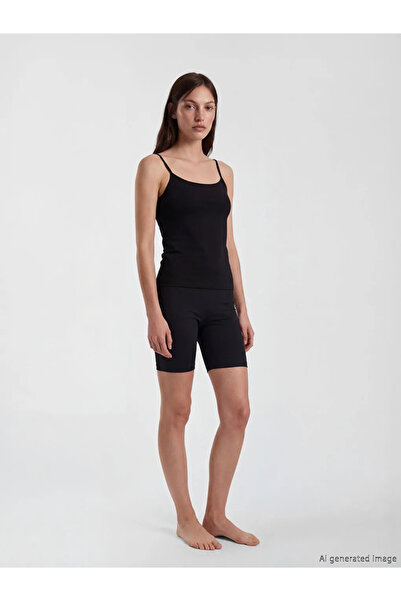 LC Waikiki Μαύρο γυναικείο φανελάκι με λαιμόκοψη U και λουράκια