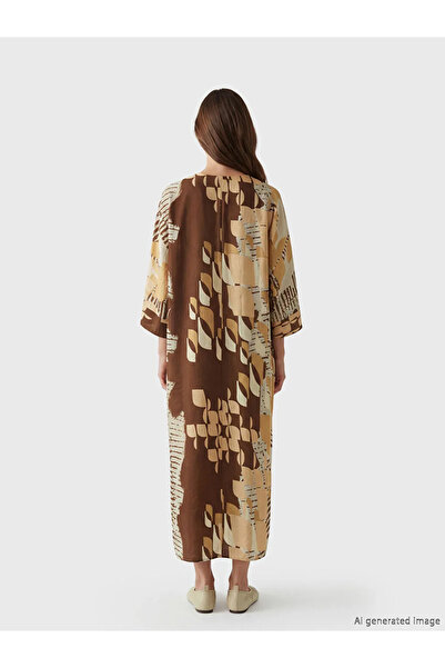 LC Waikiki Καφέ φόρεμα με λαιμόκοψη V και έθνικ σχέδια