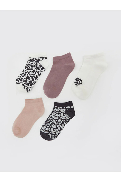 LC Waikiki Γυναικεία μποτάκια με σχέδιο εκρού Κάλτσες 5 τεμαχίων