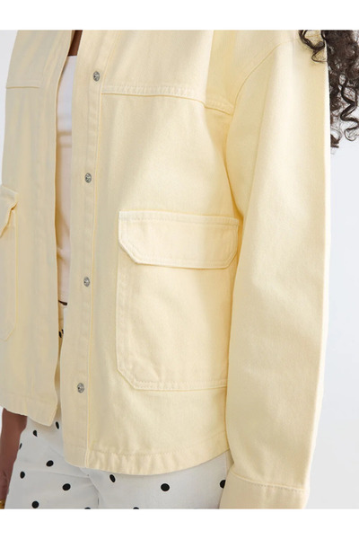 LC Waikiki Κίτρινο πουκάμισο με γιακά Oversize Γυναικείο τζιν μπουφάν