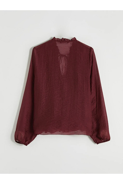 LC Waikiki Μπλούζα με βολάν και γιακά με κορδόνια σε μπορντό χρώμα