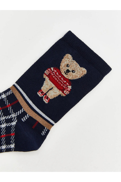 LC Waikiki Γυναικείες κάλτσες με στάμπα Teddy Bear σε μπλε ναυτικό χρώμα