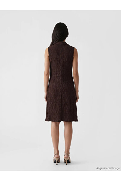 LC Waikiki Καφέ Φόρεμα-Πουκάμισο με Απαλή Υφή και Υφή Βελούδου