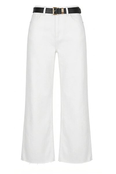 SENORE WIDE LEG KESİK PAÇA BEYAZ JEAN