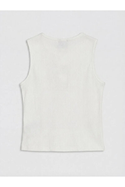 LC Waikiki Εκρού Αθλητικό Τοπ για Κορίτσια με Λαιμόκοψη Ποδηλάτου και Χάντρες