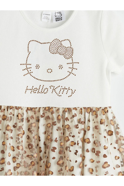 LC Waikiki Λευκό φόρεμα για κορίτσια με λαιμόκοψη ποδηλάτου και στάμπα Hello ...