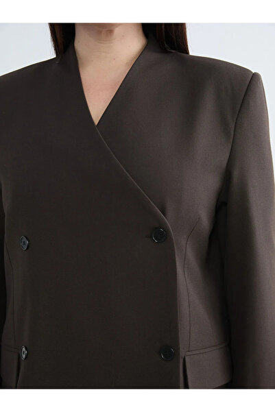 LC Waikiki Καφέ Γυναικείο Μπλέιζερ Μπουφάν με Διπλό Γιακά