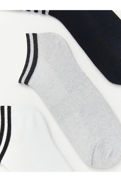 LC Waikiki Λευκές ριγέ ανδρικές κάλτσες sneaker, συσκευασία 3 τεμαχίων