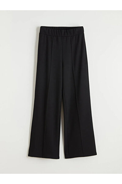 LC Waikiki Μαύρο γυναικείο φούτερ με ελαστική μέση φαρδιά πόδι