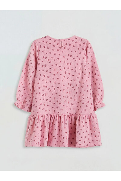 LC Waikiki Ροζ φόρεμα για κορίτσια με λουλουδάτο φιόγκο και λαιμόκοψη ποδηλάτου