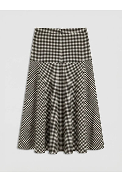 LC Waikiki Καφέ καρό φούστα με φερμουάρ στη μέση