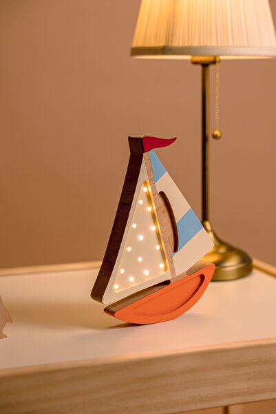 MiniVerse Store MiniVerse Montessori Doğal Ahşap Masif Yelkenli Turuncu Tekne...
