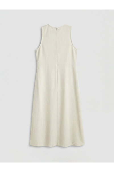 LC Waikiki Μπεζ φόρεμα σε γραμμή Α από λινό μείγμα