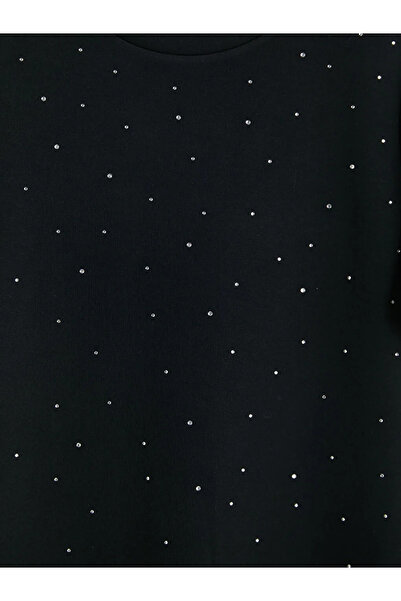 LC Waikiki Μίνι φόρεμα με λαιμόκοψη μαύρο με πέτρες