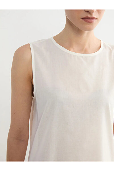 LC Waikiki Εκρού φόδρα φορέματος σε γραμμή Α με λαιμόκοψη ποδηλάτου