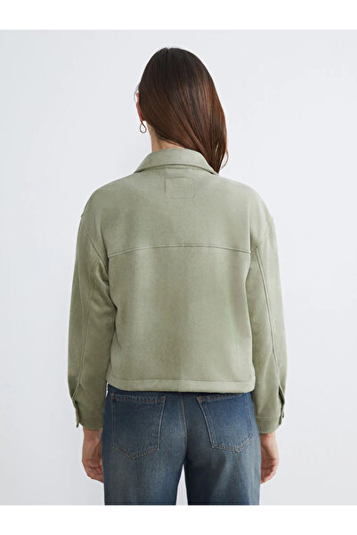 LC Waikiki Πράσινο πουκάμισο με γιακά και σουέτ εμφάνιση, γυναικείο μπουφάν