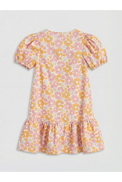 LC Waikiki Φόρεμα για κορίτσια Ecru Crew Neck Με φλοράλ μοτίβο