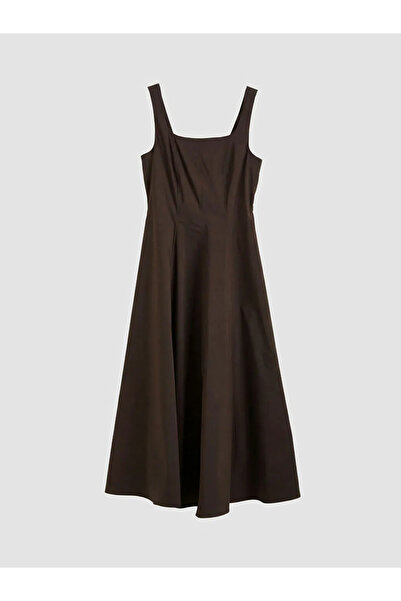 LC Waikiki Καφέ φόρεμα ποπλίνα με δέσιμο στο σάλι