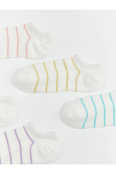 LC Waikiki Εκρού ριγέ κοριτσίστικες κάλτσες-μποτάκια, συσκευασία 5 τεμαχίων