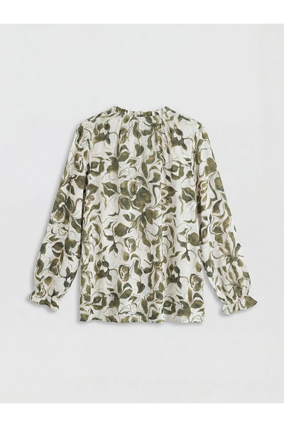 LC Waikiki Εκρού μπλούζα με δετό γιακά και λουλούδια