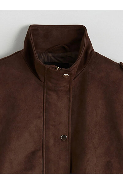 LC Waikiki Καφέ γυναικείο σουέτ μπουφάν με όρθιο γιακά σε oversized εφαρμογή