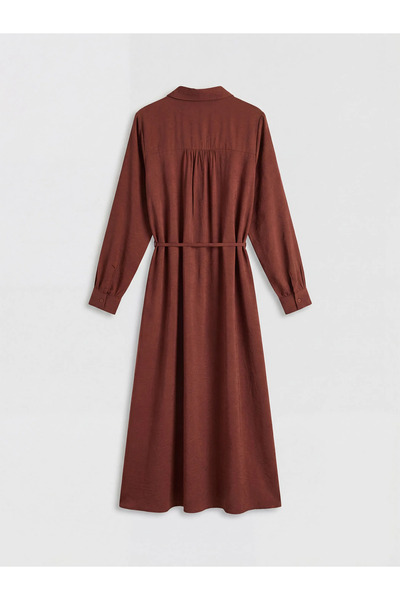 LC Waikiki Καφέ φόρεμα-πουκάμισο με σχέδια και ζώνη