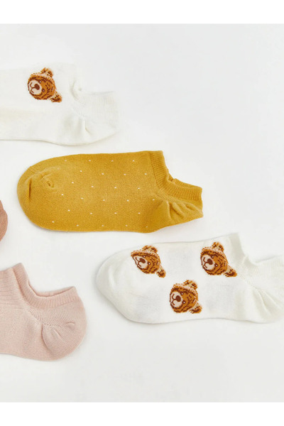 LC Waikiki Γυναικείες κάλτσες sneaker με σχέδιο εκρού 5 τεμαχίων